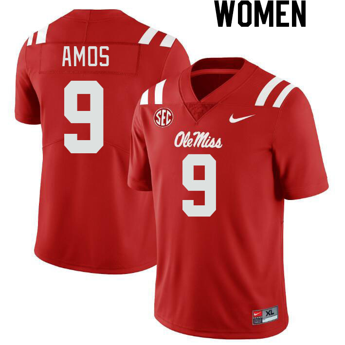 Women #9 Trey Amos Ole Miss Rebels College Football Jerseys Stitched-Red